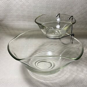 Clear glass vintage Indiana Glass  chip & dip bowl with bracket